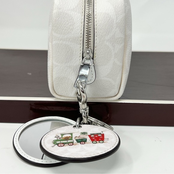 Coach small boxy cosmetic case mirror bag charm sign Christmas train - Picture 7 of 16